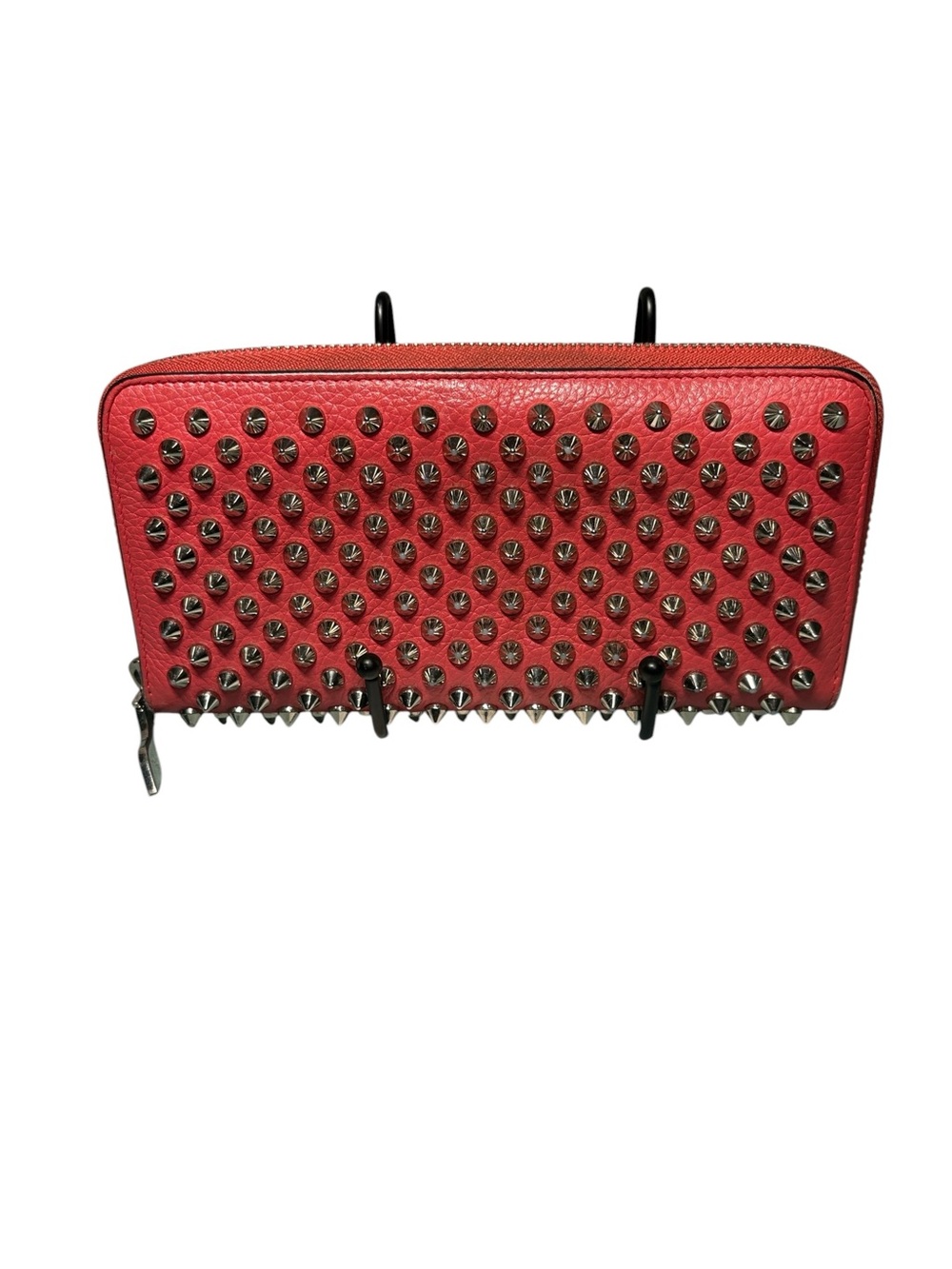 Christian Louboutin Panettone Coral Pink Spiked Leather Wallet + Entrupy COA